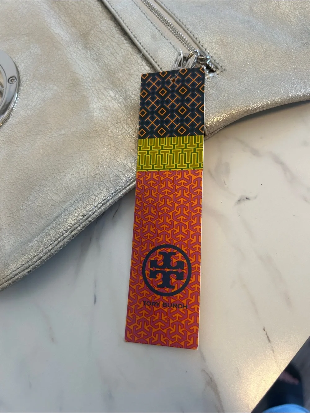 Tory Burch Metallic Silver Logo Wristlet Clutch